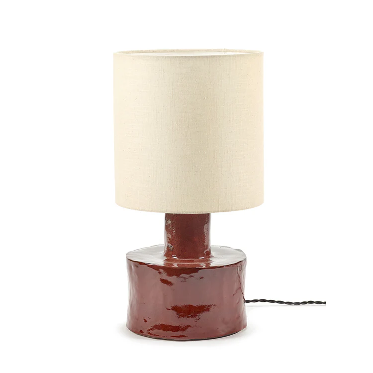 Lampe Catherine pied rouge abj beige L 25 W 25 H 47 CM
