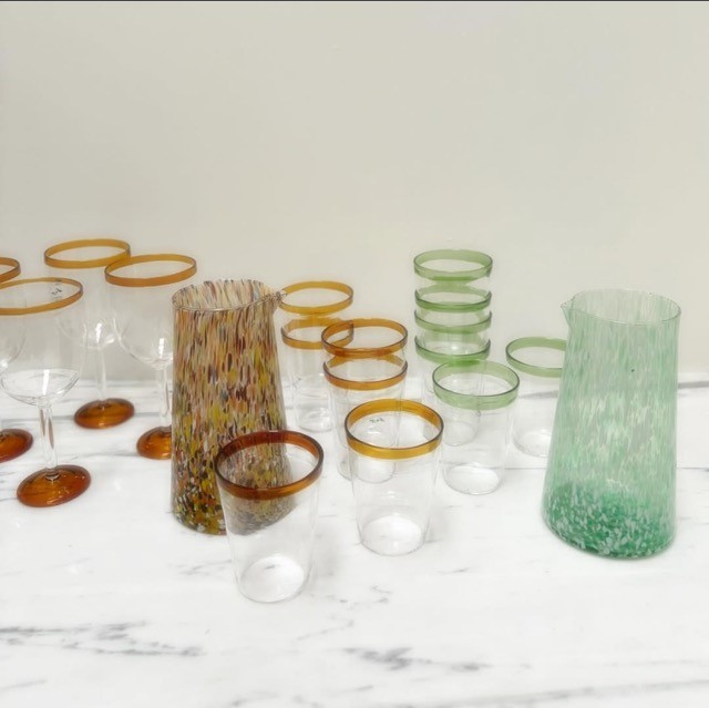 4 verres à eau borosilicaté fait main bord de couleur