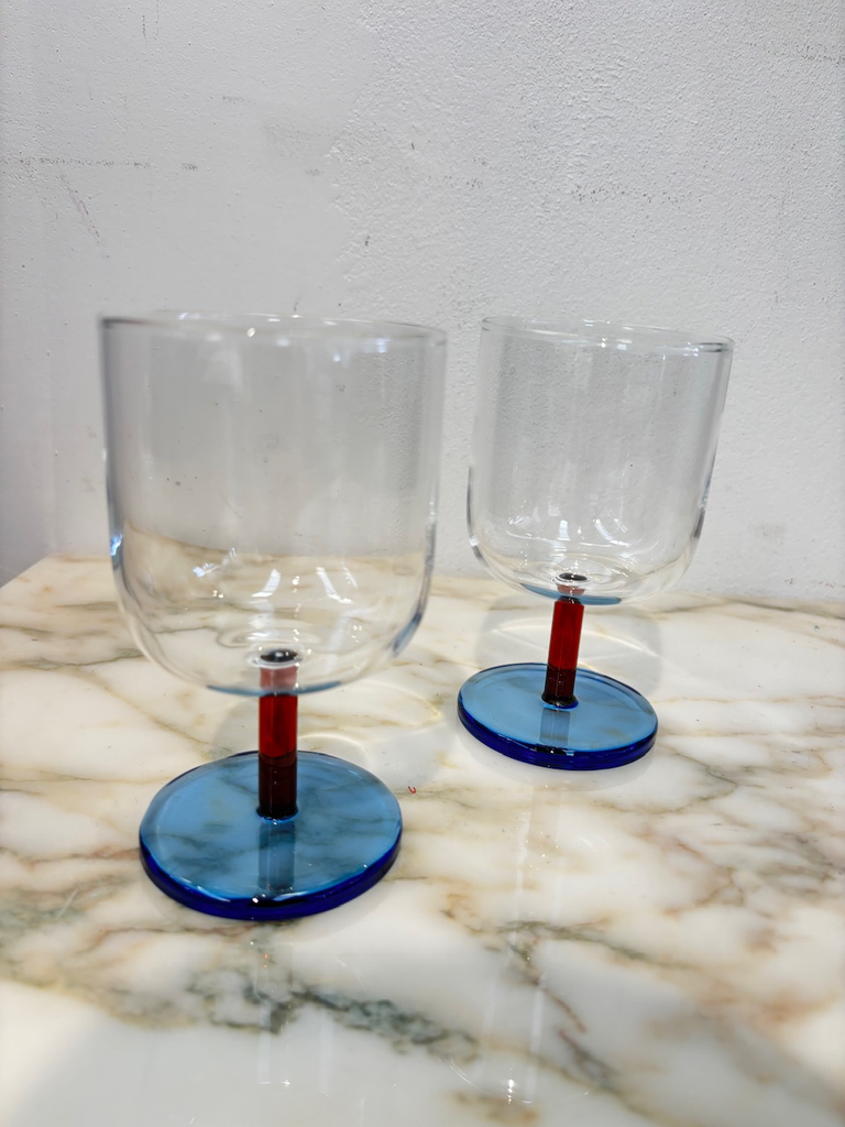 Set de 2 verres à vin sur pieds couleur bleu