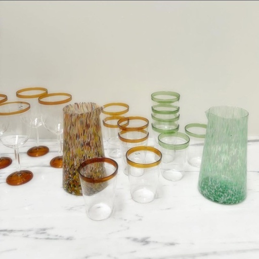 4 verres à eau borosilicaté fait main bord de couleur