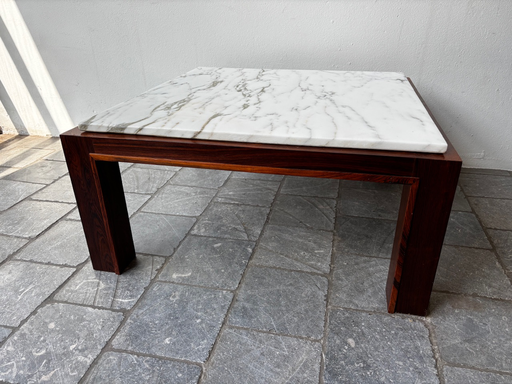 Table basse structure en palissandre marbre carrée 78x78xH35cm
