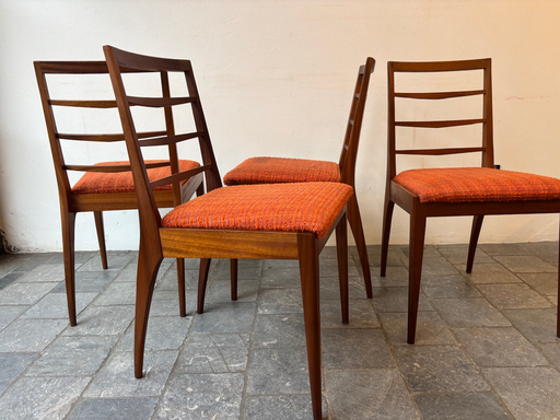 4 chaises assise orange vintage