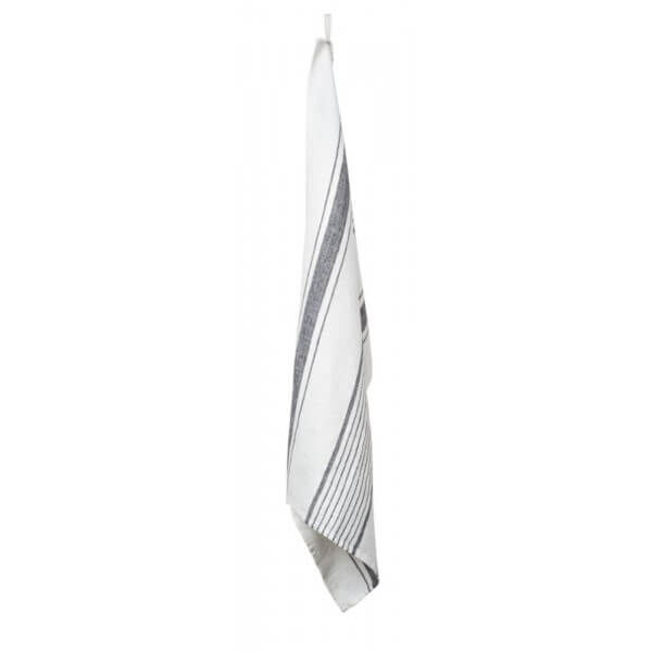Essuie Cuisine Torchon Aubagne Lin 48x70 Lignes Tons Neutres (Blanc/Granit)