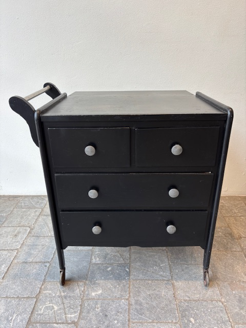 Commode table à langer sur roulettes noire 79x50+20xH81