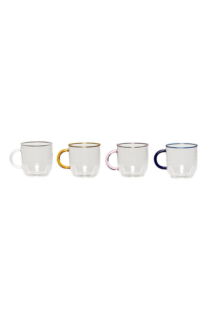 4 Tasses transparentes anse colorées D10H13