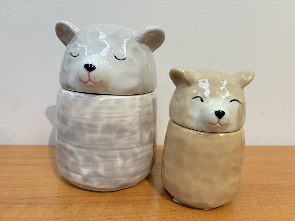Puk Ours avec couvercle , Marron, Grès, Ø7xH12 cm