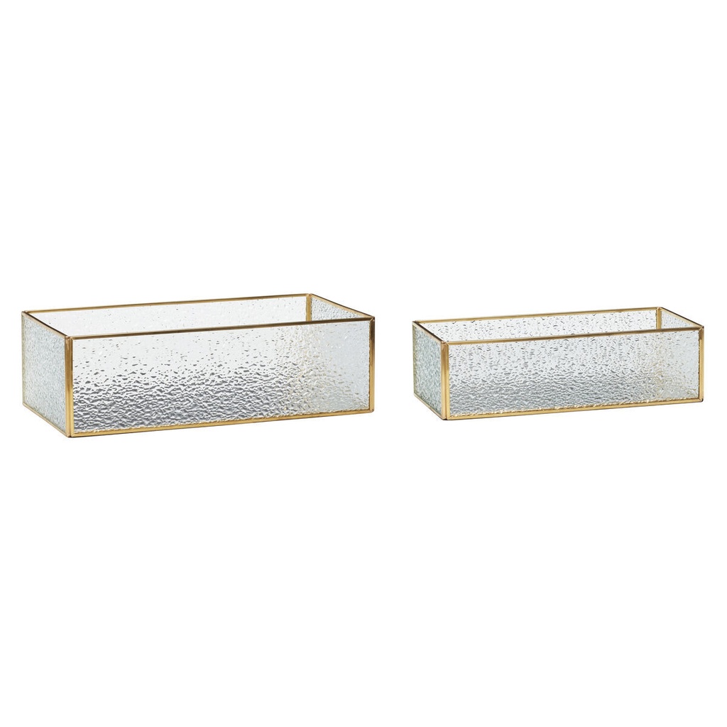 Set of 2 glass boxes brass 25x12xh7, 30x16xh9cm