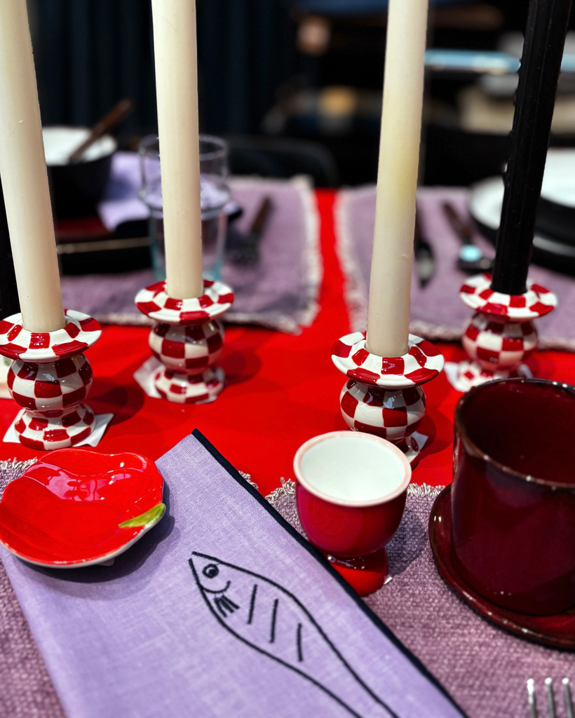 Bougeoir wouters damier rouge et blanc