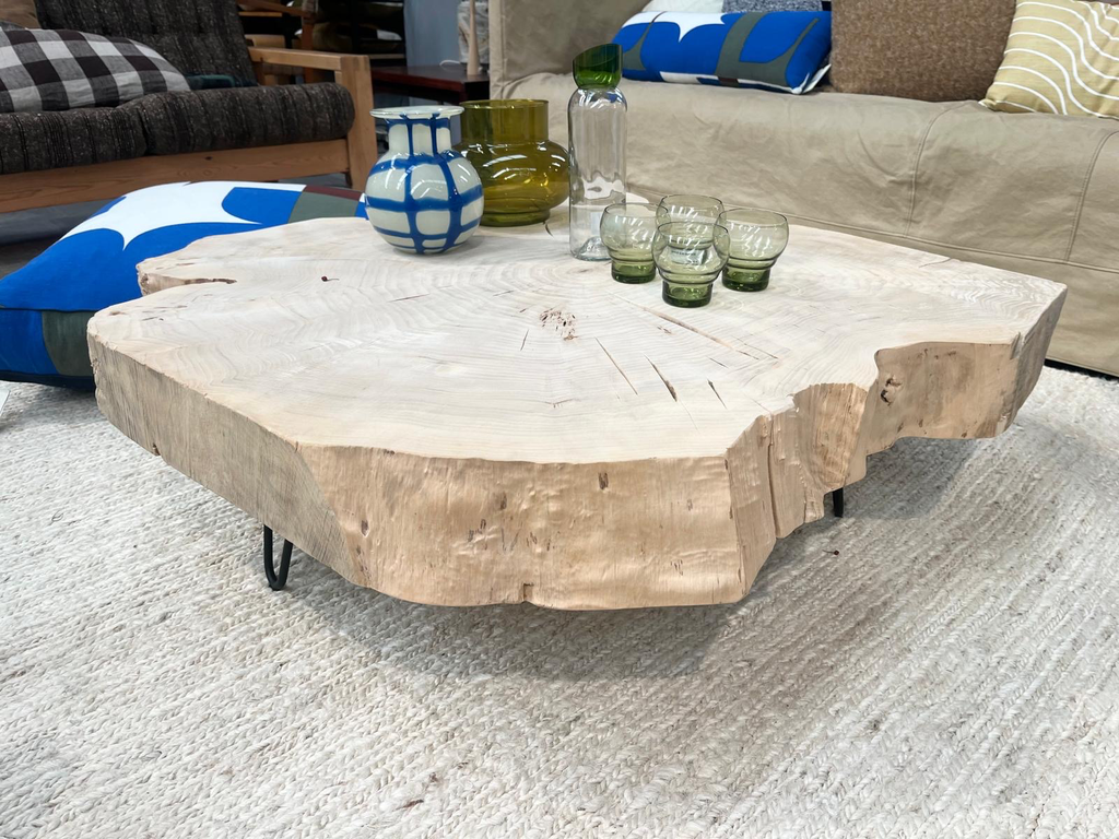 Table tranche peuplier pieds tripode