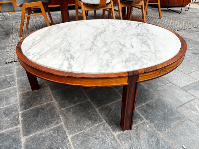 Table basse ronde en marbre structure palissandre D105xH34,5cm