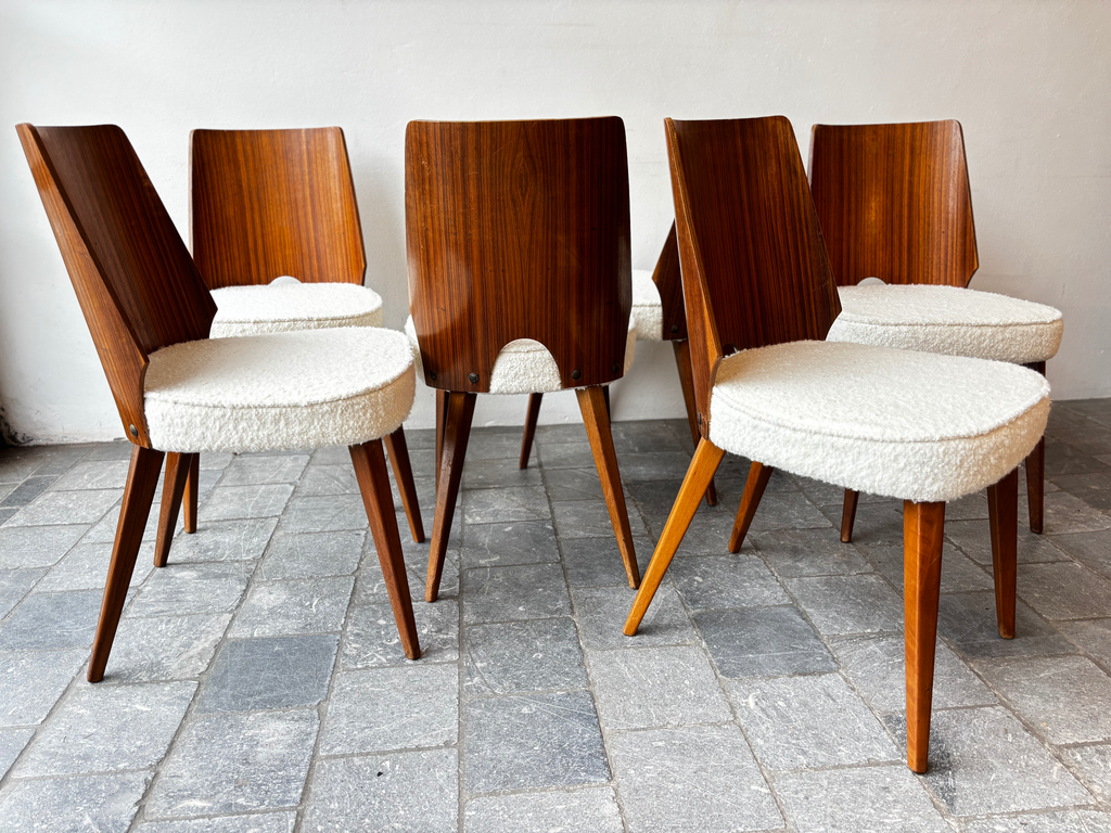 6 chaises coques nouveau garnissage bouclette blanche