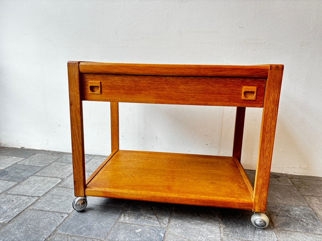 Meuble desserte bois claire avec tiroir roulettes chromées 75x49,5x62cm