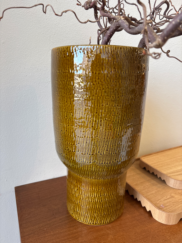 Grand vase verre khaki terracotta d24x37