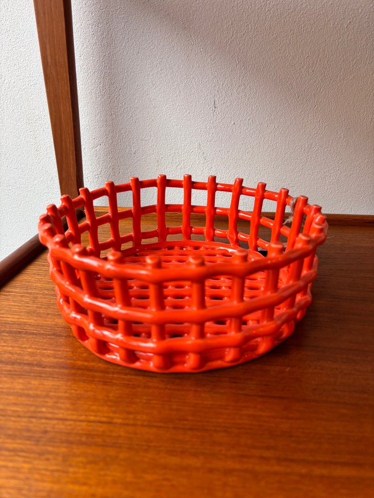 Corbeille centre de table grès orange ou rouge tressé
