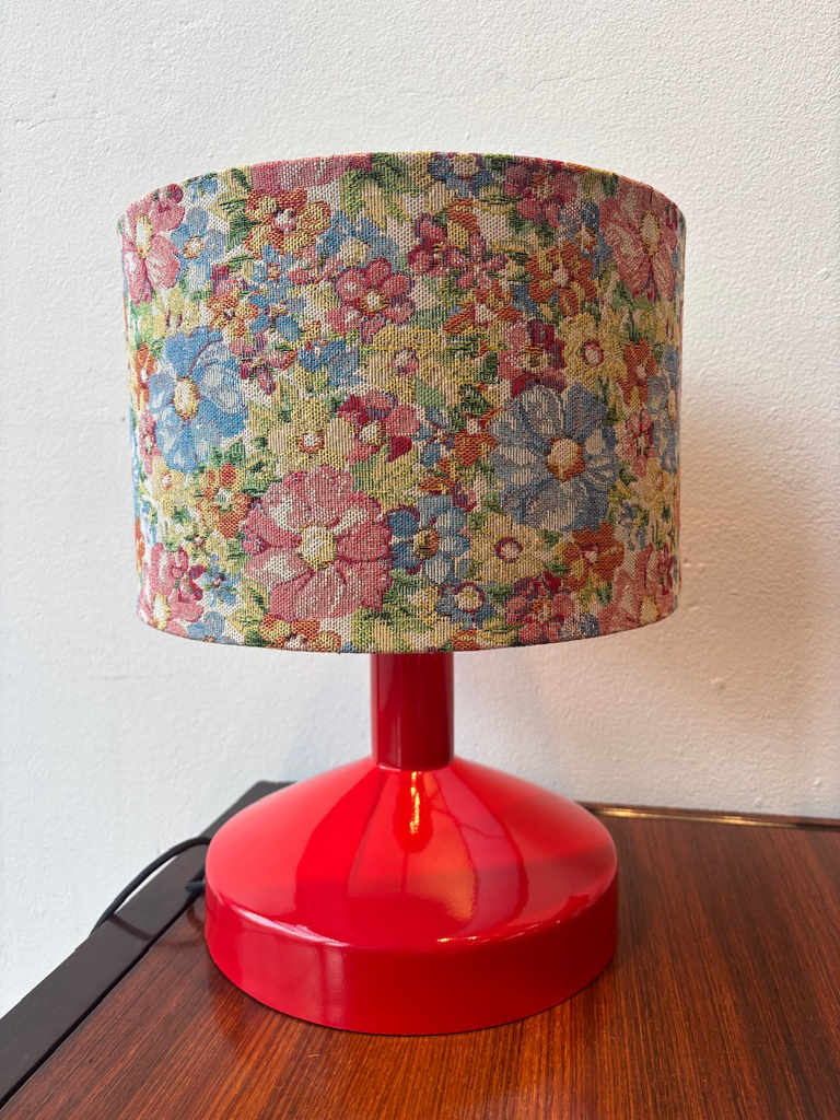 Lampe laque rouge abj fleurs