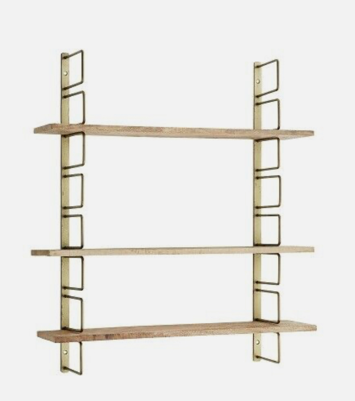 Étagère 3 planches bois montants doré courbe 64x14,5x73