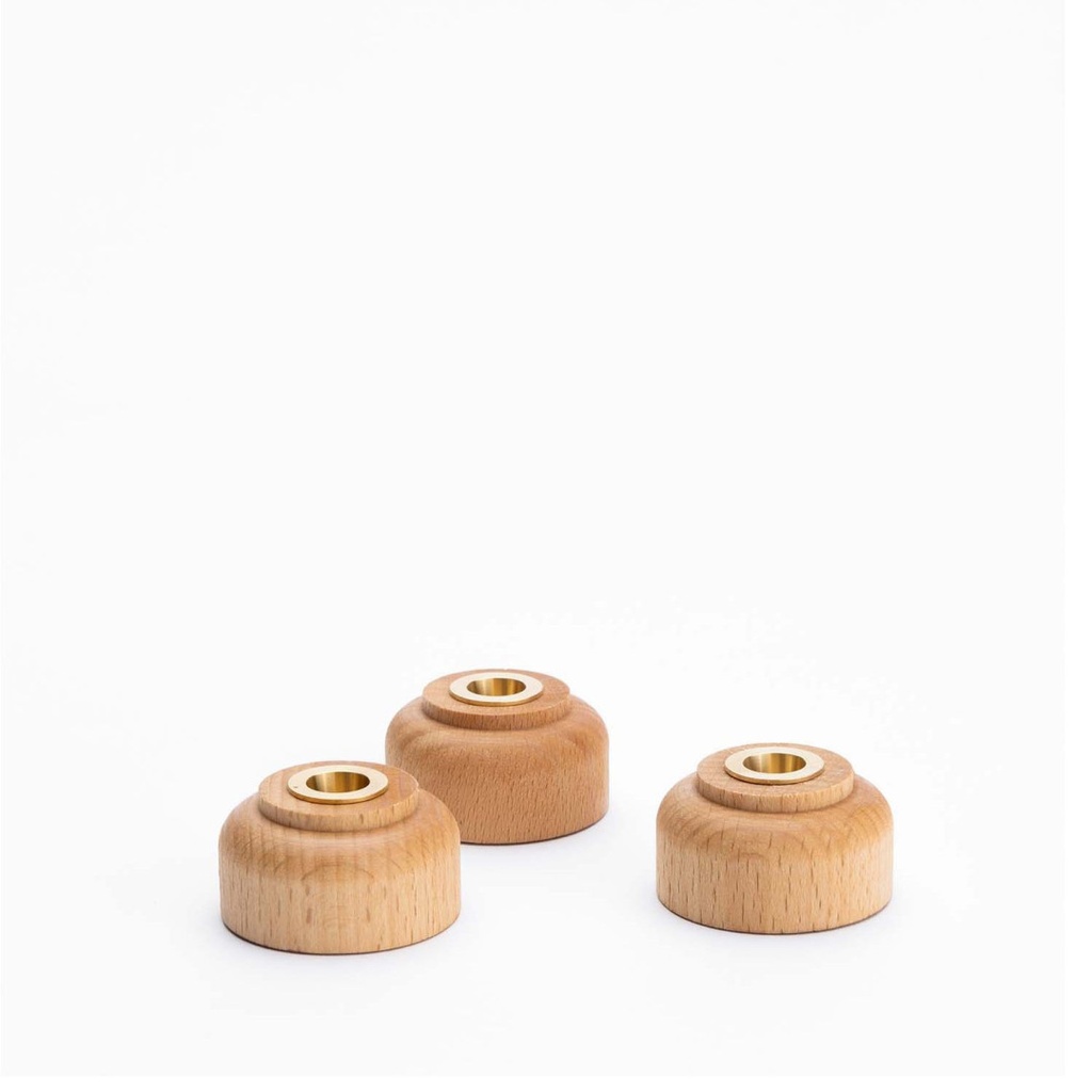 3 Bougeoirs Mini Hêtre Massif Finition Laiton