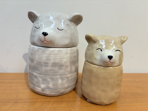 Puk Ours avec couvercle , Marron, Grès, Ø7xH12 cm