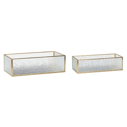 Set of 2 glass boxes brass 25x12xh7, 30x16xh9cm