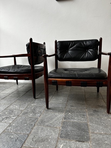 Fauteuil en cuir "Cadett" de Eric Merthen en palissandre (Prix/pièce)