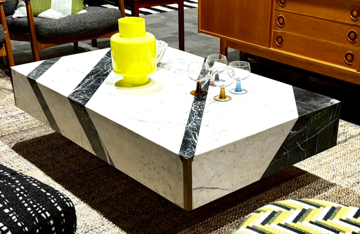 Table basse rectangulaire marbre blanc et grise 81x130.5xh37