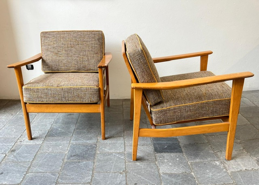Paire de fauteuils coussins à plates bandes pp ocre 