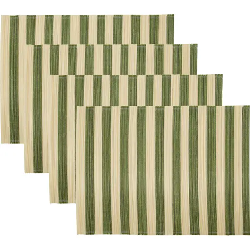 4 sets de table bambou/coton ligné vert/naturel 46cmx35cm
