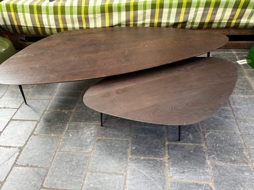 Paire de tables basses gigognes Marie's Corner chêne massif 153x70xH36 et 91x53xH24
