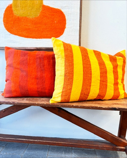 Coussin rectangulaire en lin lignes