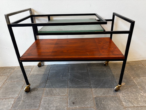 Desserte métal et bois verre martelé