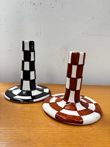 Bougeoir dansant céramique noir et blanc damier