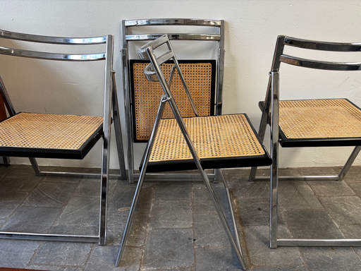 4 chaises pliantes chromées et cannées italien 