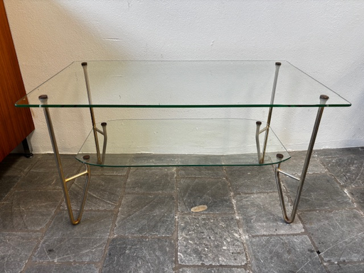 Table basse en verre double étages structure laiton 80x45xH43cm