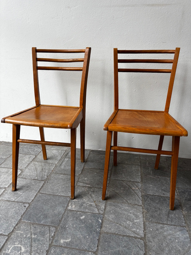 Paire de chaises cuisine bois années 60