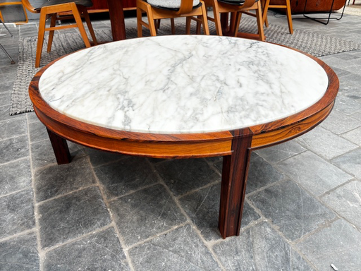 Table basse ronde en marbre structure palissandre D105xH34,5cm