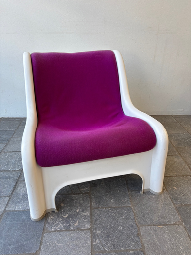 Fauteuil coque en plastique blanche tissu vintage mauve