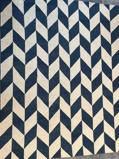 Tapis kilim motifs géométriques bleu écru 288x259