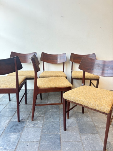 6 chaises en palissandre tissu bouclette ocre