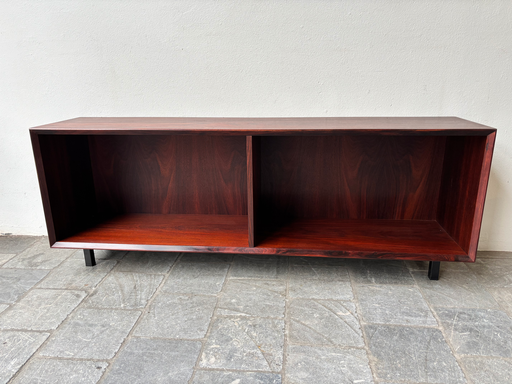 Meuble ouvert en palissandre pieds métal 135x30xh50