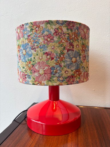 Lampe laque rouge abj fleurs